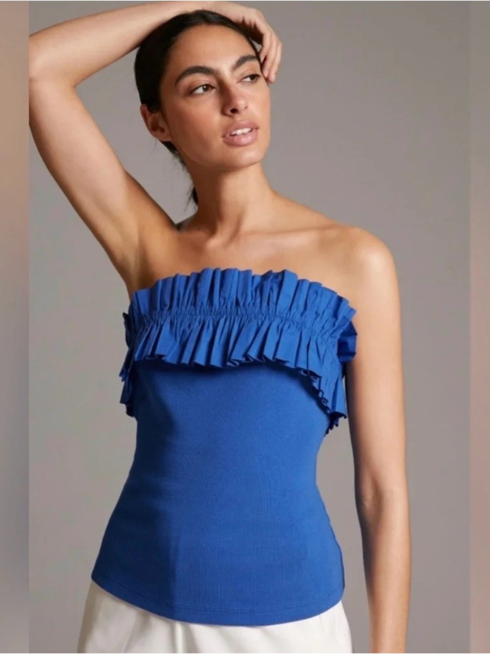 Maeve by anthropology Strapless Ruffle Tube Top in Cobalt Blue